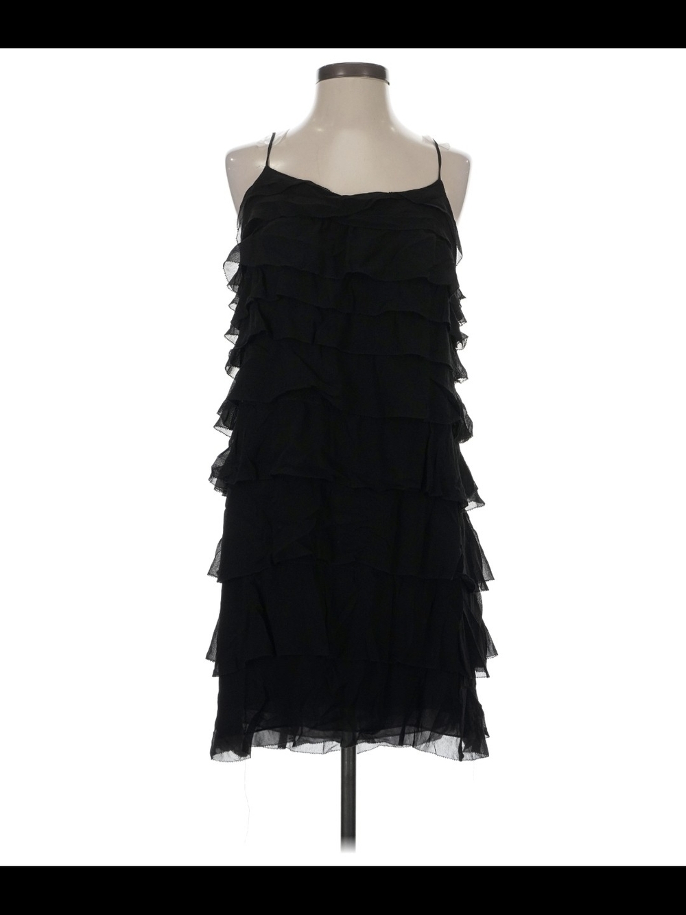 Club Monaco Black Ruffled Slip Dress 100% Silk Sz 6 Party Cocktail Peep Hole